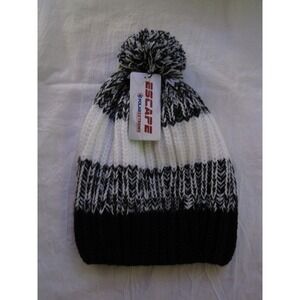 NEW Escape Polar Extreme Winter Knit Hat Beanie Tuk Black White Knit Pom Pom